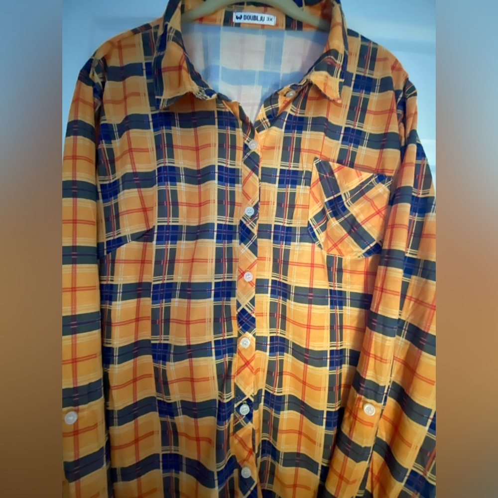 W Doubl JU plaid long sleeve great colors 3X